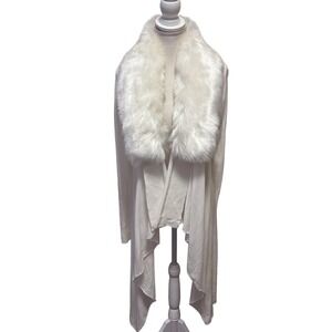 SIONI STUDIO Women's Ivory Faux Fur Collar Cardigan Sweater Duster Small